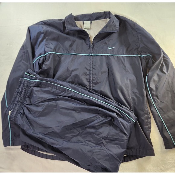 Nike Pants - Nike Track Suit Womens Size L (14-16) Navy Blue Y2K Style Zip Ankles Lined- READ